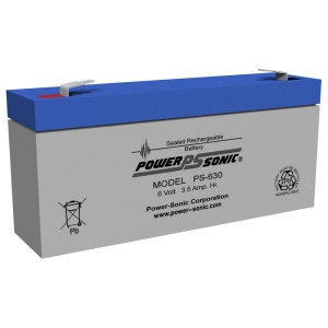 6 Volt 3.5 AH Powersonic PS630, F1 Terminals, Rechargeable Sealed Lead Acid Battery