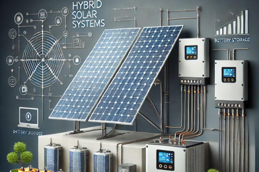 Discover how hybrid solar systems with battery storage work. Learn about their advantages for energy savings and reliability.